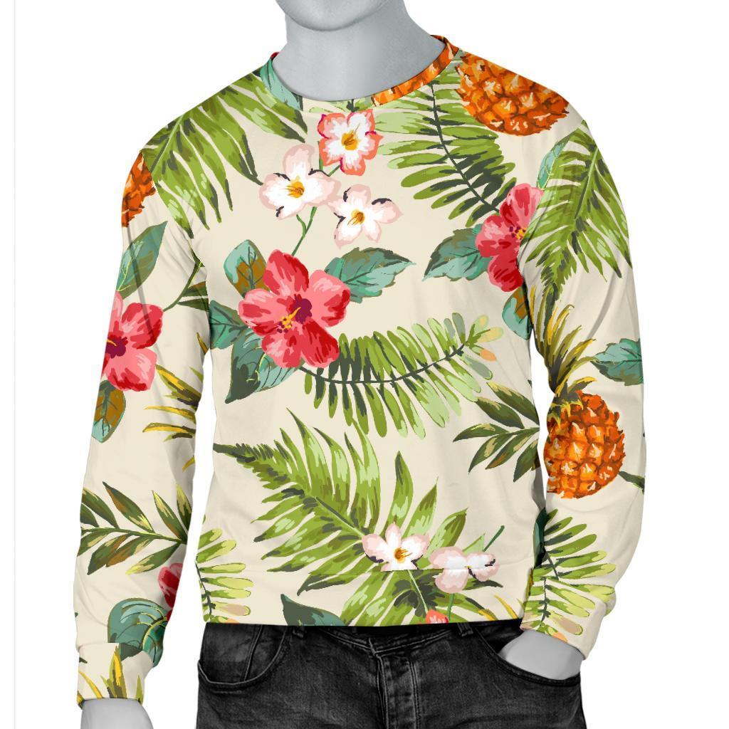 White Aloha Pineapple Pattern Print Men's Crewneck Sweatshirt GearFrost