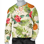 White Aloha Pineapple Pattern Print Men's Crewneck Sweatshirt GearFrost