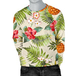 White Aloha Pineapple Pattern Print Men's Crewneck Sweatshirt GearFrost