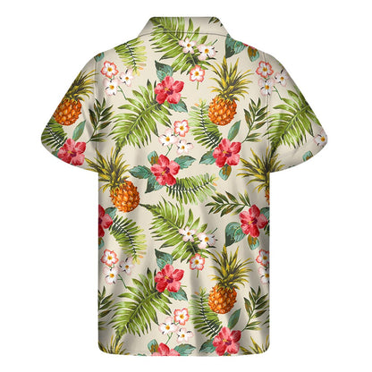 White Aloha Pineapple Pattern Print Men's Short Sleeve Shirt