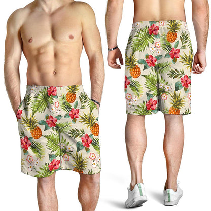 White Aloha Pineapple Pattern Print Men's Shorts