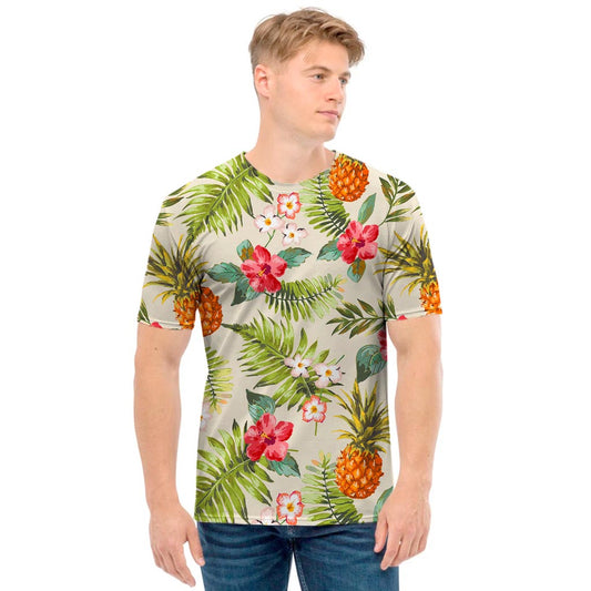 White Aloha Pineapple Pattern Print Men's T-Shirt