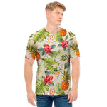 White Aloha Pineapple Pattern Print Men's T-Shirt