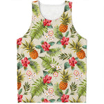 White Aloha Pineapple Pattern Print Men's Tank Top