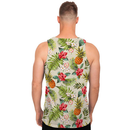 White Aloha Pineapple Pattern Print Men's Tank Top
