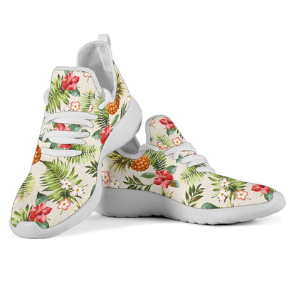 White Aloha Pineapple Pattern Print Mesh Knit Shoes GearFrost