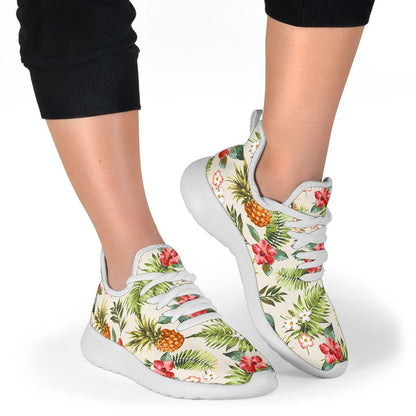 White Aloha Pineapple Pattern Print Mesh Knit Shoes GearFrost