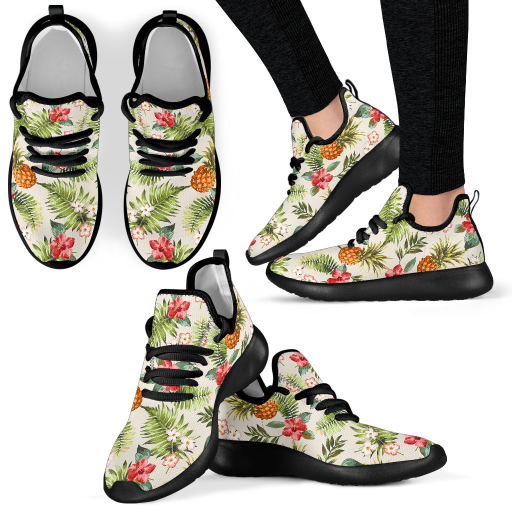 White Aloha Pineapple Pattern Print Mesh Knit Shoes GearFrost