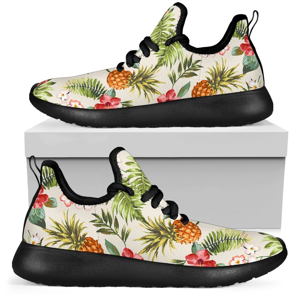 White Aloha Pineapple Pattern Print Mesh Knit Shoes GearFrost