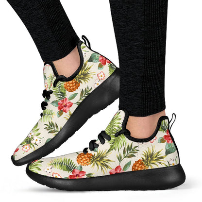 White Aloha Pineapple Pattern Print Mesh Knit Shoes GearFrost