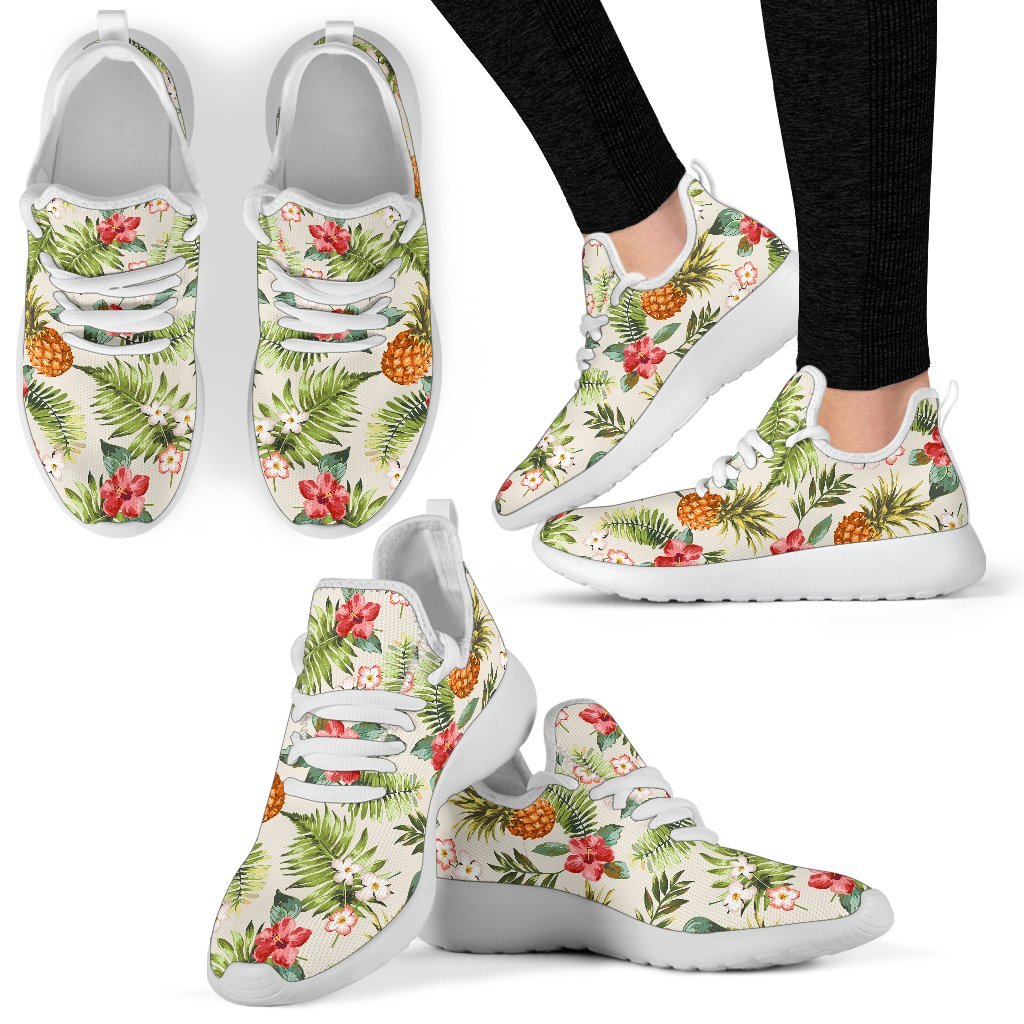 White Aloha Pineapple Pattern Print Mesh Knit Shoes GearFrost