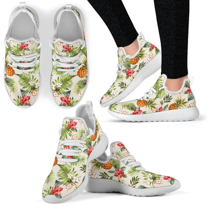 White Aloha Pineapple Pattern Print Mesh Knit Shoes GearFrost