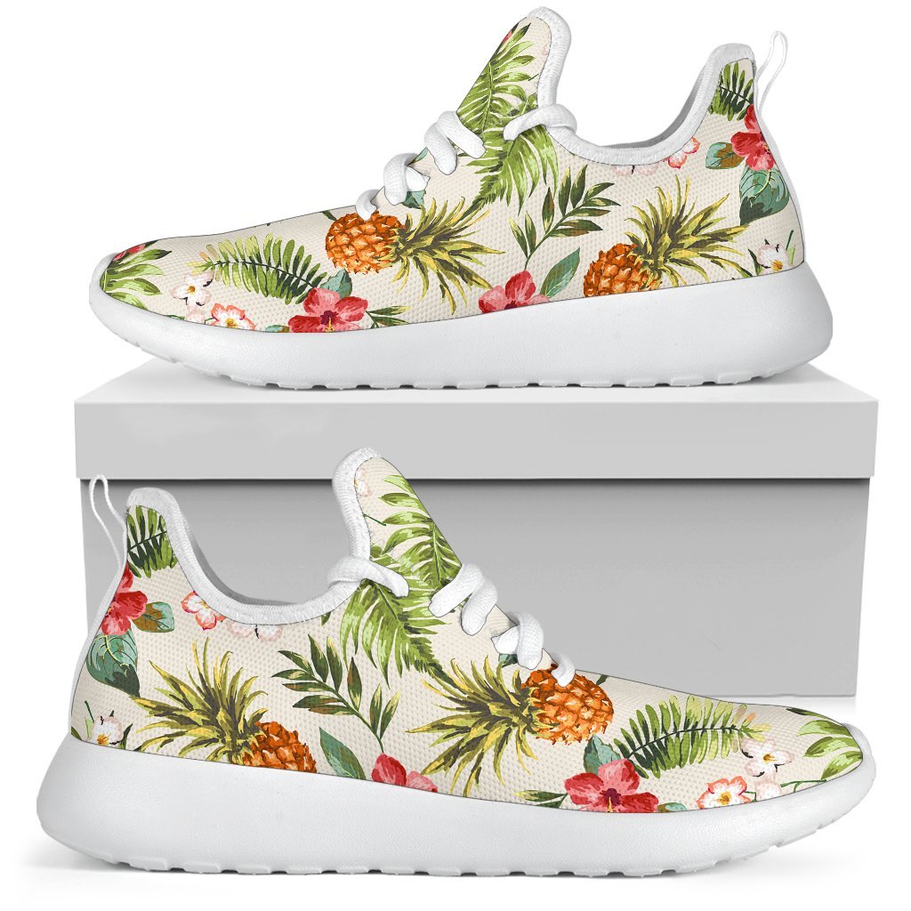 White Aloha Pineapple Pattern Print Mesh Knit Shoes GearFrost