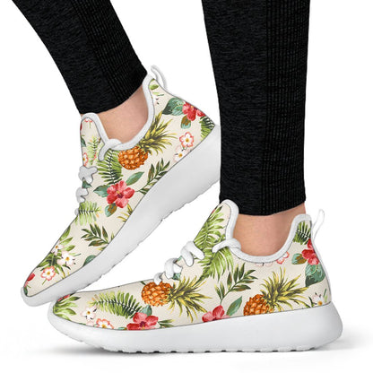 White Aloha Pineapple Pattern Print Mesh Knit Shoes GearFrost