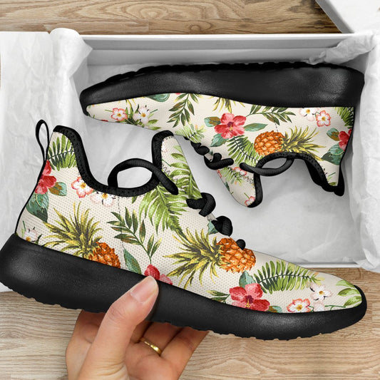 White Aloha Pineapple Pattern Print Mesh Knit Shoes GearFrost