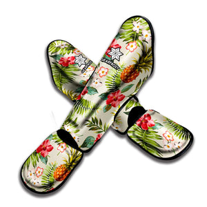 White Aloha Pineapple Pattern Print Muay Thai Shin Guard