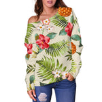 White Aloha Pineapple Pattern Print Off Shoulder Sweatshirt GearFrost