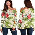 White Aloha Pineapple Pattern Print Off The Shoulder Sweatshirt