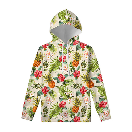 White Aloha Pineapple Pattern Print Pullover Hoodie