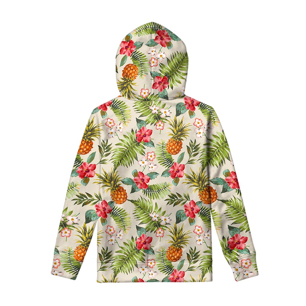 White Aloha Pineapple Pattern Print Pullover Hoodie