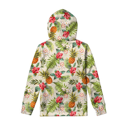 White Aloha Pineapple Pattern Print Pullover Hoodie