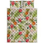 White Aloha Pineapple Pattern Print Quilt Bed Set