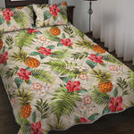 White Aloha Pineapple Pattern Print Quilt Bed Set