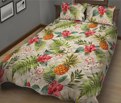 White Aloha Pineapple Pattern Print Quilt Bed Set