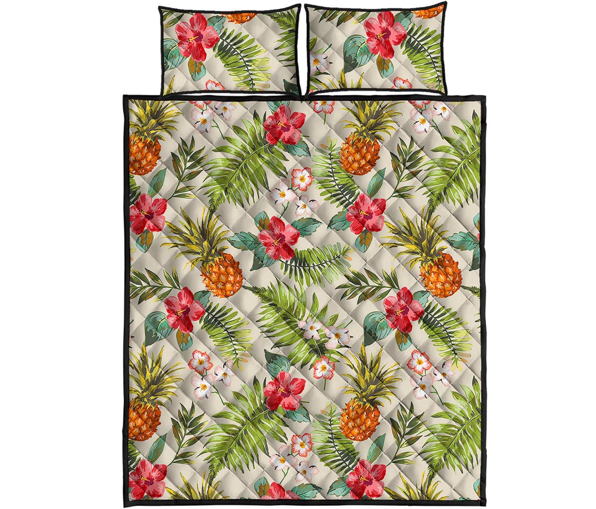 White Aloha Pineapple Pattern Print Quilt Bed Set