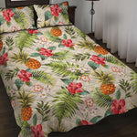 White Aloha Pineapple Pattern Print Quilt Bed Set
