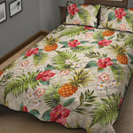 White Aloha Pineapple Pattern Print Quilt Bed Set