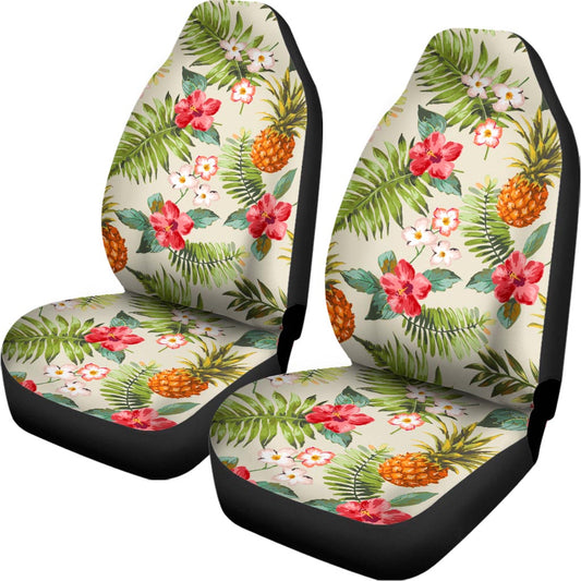 White Aloha Pineapple Pattern Print Universal Fit Car Seat Covers