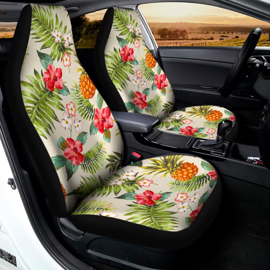 White Aloha Pineapple Pattern Print Universal Fit Car Seat Covers