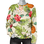 White Aloha Pineapple Pattern Print Women's Crewneck Sweatshirt GearFrost