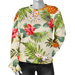 White Aloha Pineapple Pattern Print Women's Crewneck Sweatshirt GearFrost