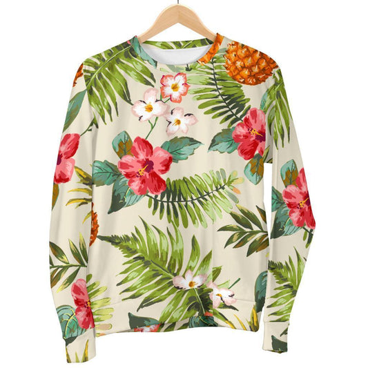 White Aloha Pineapple Pattern Print Women's Crewneck Sweatshirt GearFrost