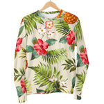 White Aloha Pineapple Pattern Print Women's Crewneck Sweatshirt GearFrost