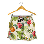 White Aloha Pineapple Pattern Print Women's Shorts