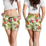 White Aloha Pineapple Pattern Print Women's Shorts