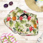 White Aloha Pineapple Pattern Print Women's Shorts
