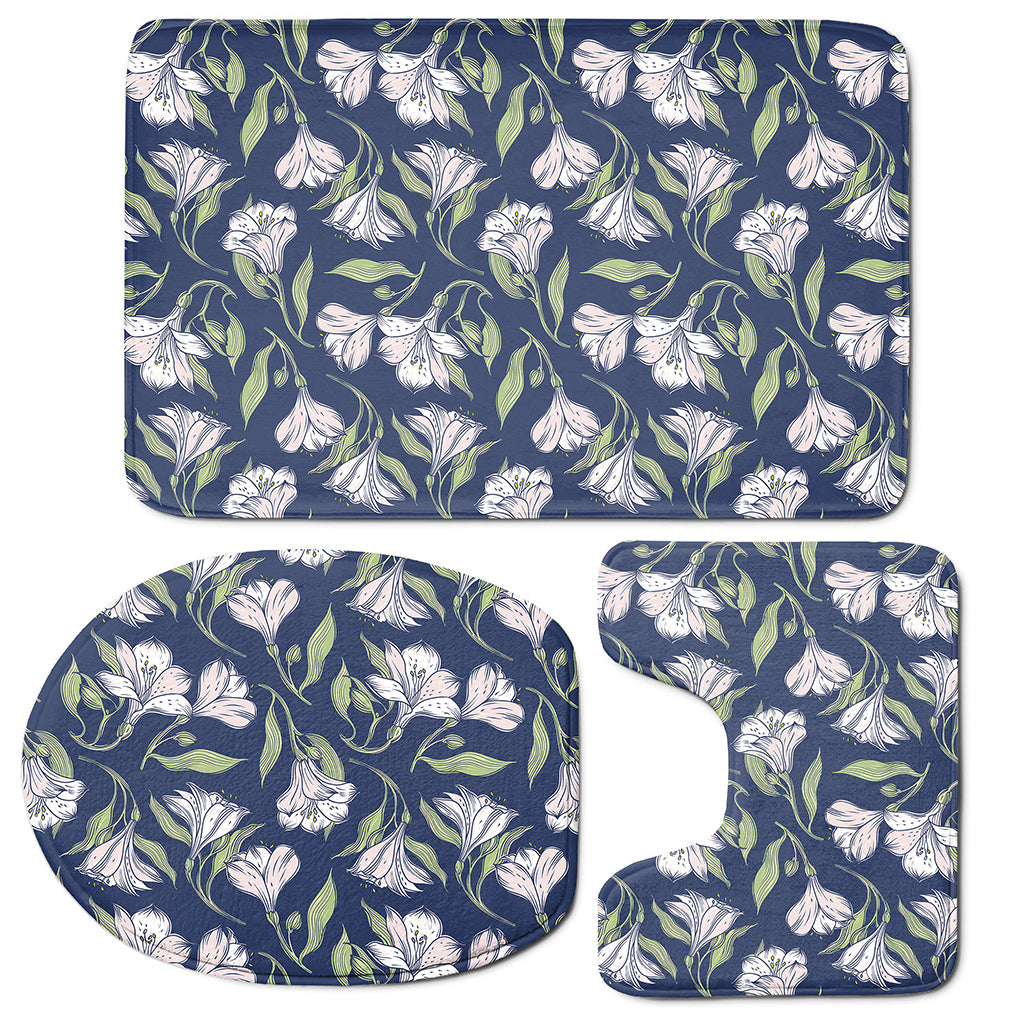 White Alstroemeria Pattern Print 3 Piece Bath Mat Set