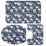 White Alstroemeria Pattern Print 3 Piece Bath Mat Set