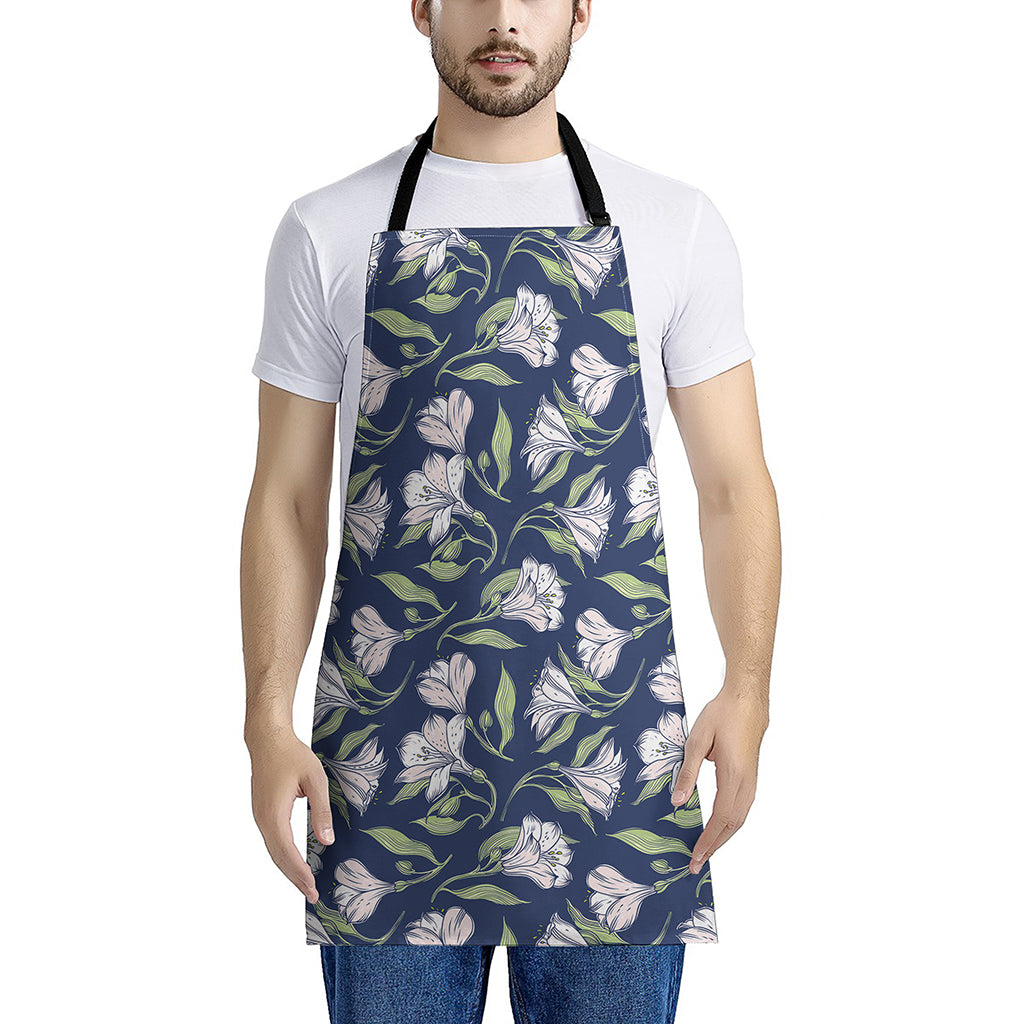 White Alstroemeria Pattern Print Apron