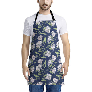 White Alstroemeria Pattern Print Apron