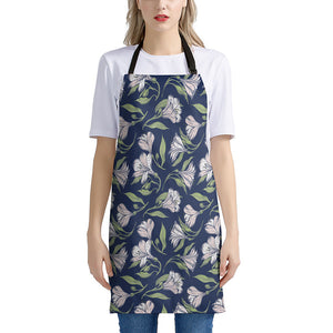 White Alstroemeria Pattern Print Apron