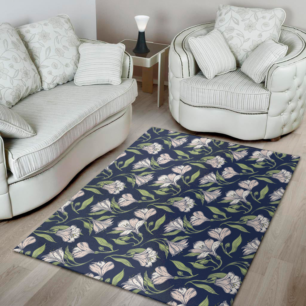 White Alstroemeria Pattern Print Area Rug