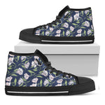 White Alstroemeria Pattern Print Black High Top Shoes