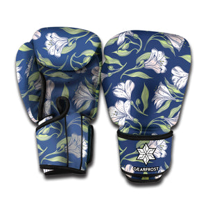 White Alstroemeria Pattern Print Boxing Gloves