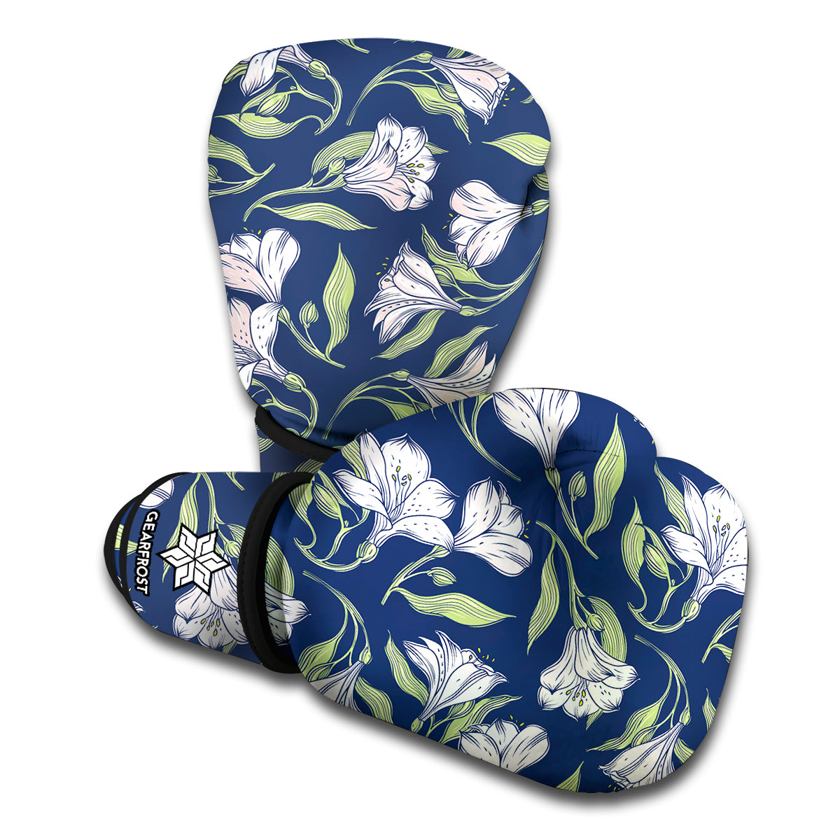 White Alstroemeria Pattern Print Boxing Gloves