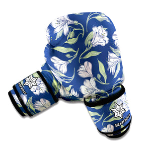 White Alstroemeria Pattern Print Boxing Gloves